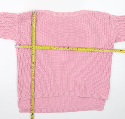 Marks and Spencer Women Pink Chunky Knit Cotton Pullover Jumper M