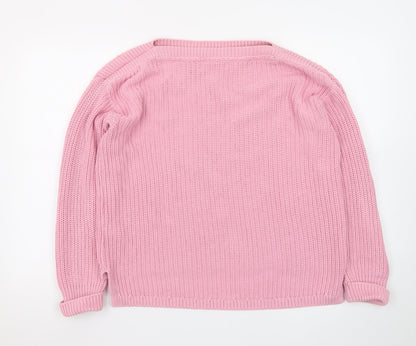 Marks and Spencer Women Pink Chunky Knit Cotton Pullover Jumper M