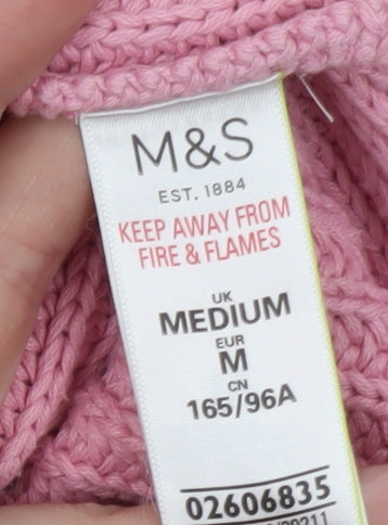 Marks and Spencer Women Pink Chunky Knit Cotton Pullover Jumper M