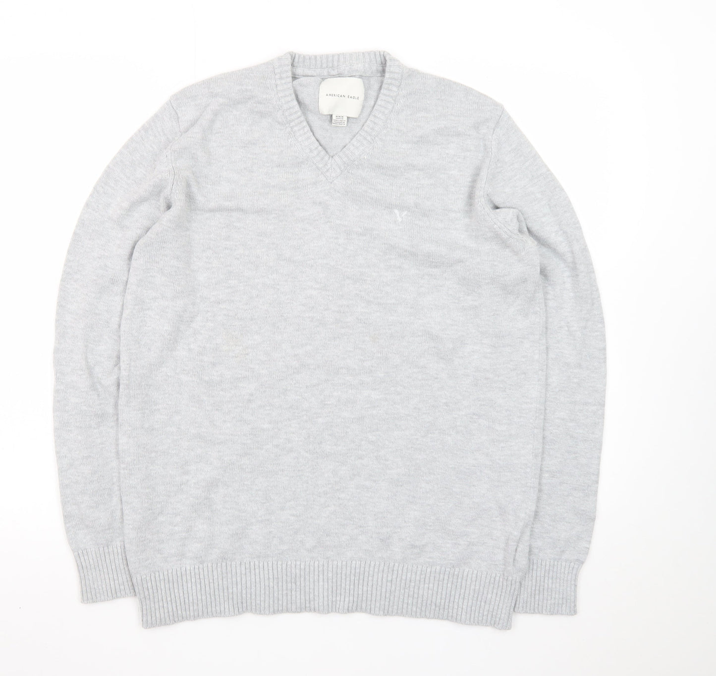 American Eagle Men’s Grey V-Neck Cotton Blend Jumper Size M