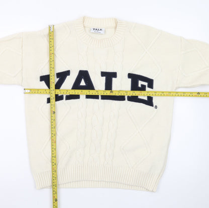 Yale University Women Ivory Cable Knit Jumper Small Crew Neck Cotton