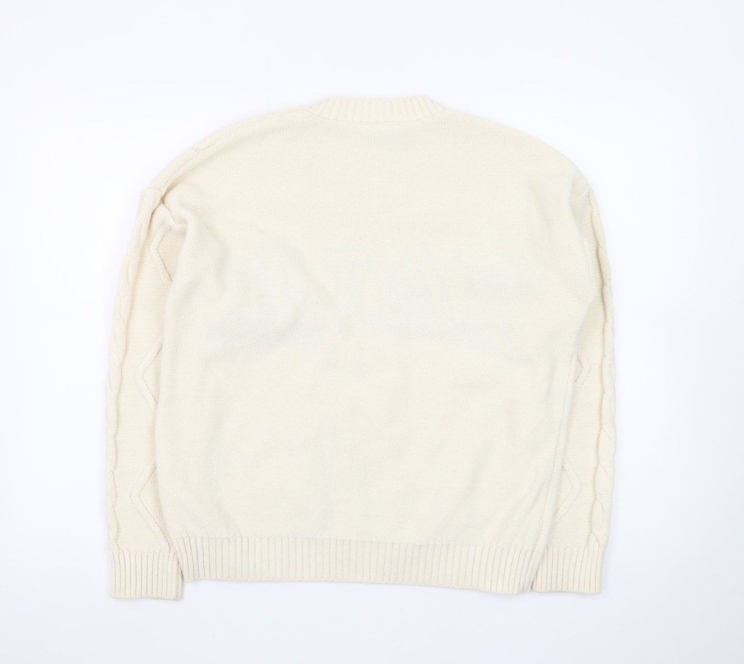 Yale University Women Ivory Cable Knit Jumper Small Crew Neck Cotton