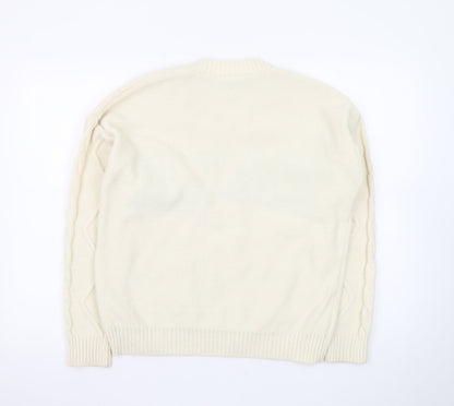 Yale University Women Ivory Cable Knit Jumper Small Crew Neck Cotton