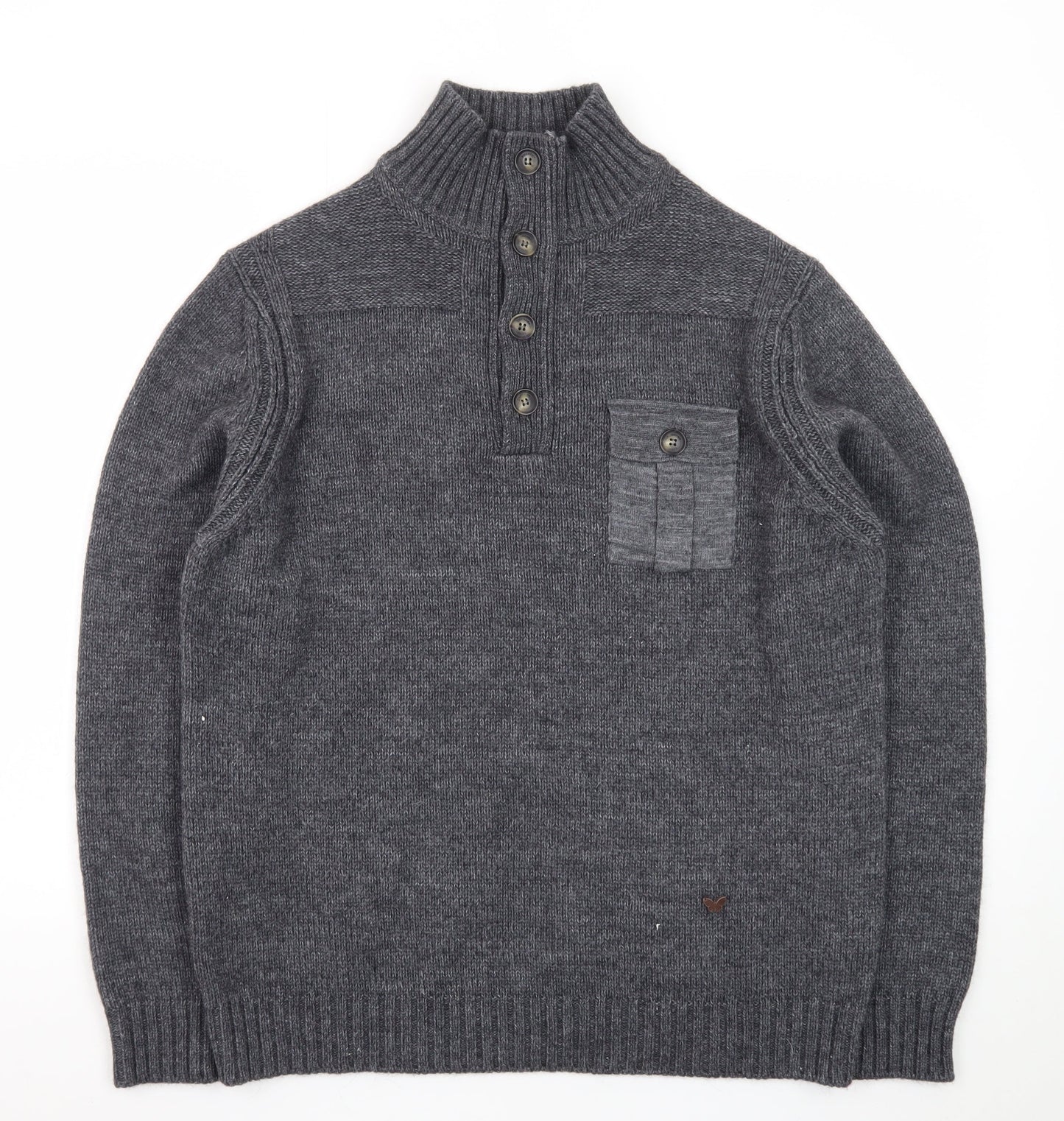 Duchamp London Men’s Grey Wool Alpaca Henley Jumper L High Neck