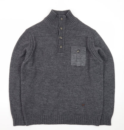 Duchamp London Men’s Grey Wool Alpaca Henley Jumper L High Neck