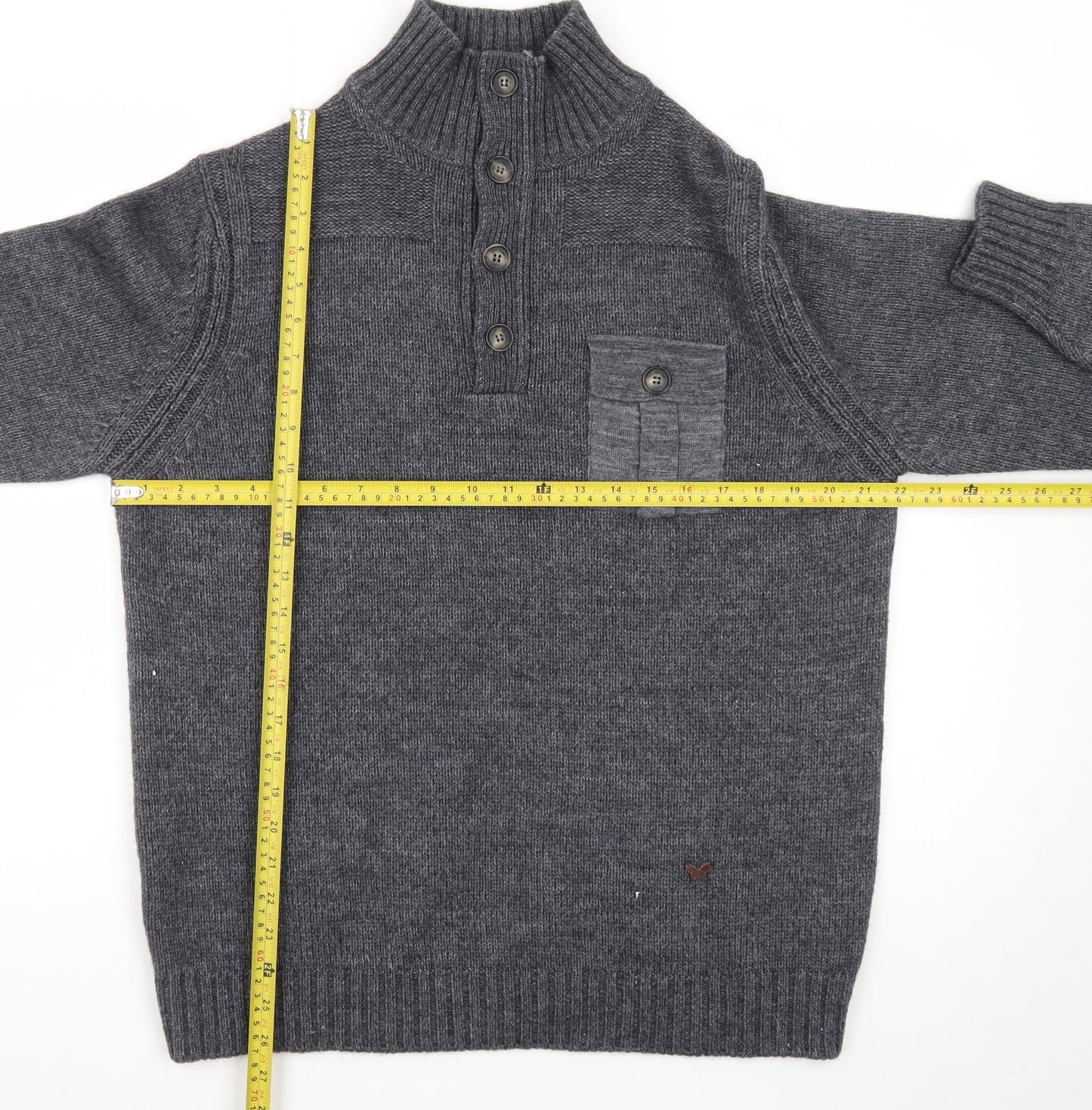 Duchamp London Men’s Grey Wool Alpaca Henley Jumper L High Neck