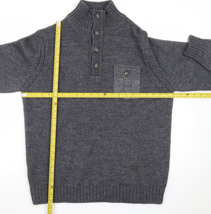 Duchamp London Men’s Grey Wool Alpaca Henley Jumper L High Neck