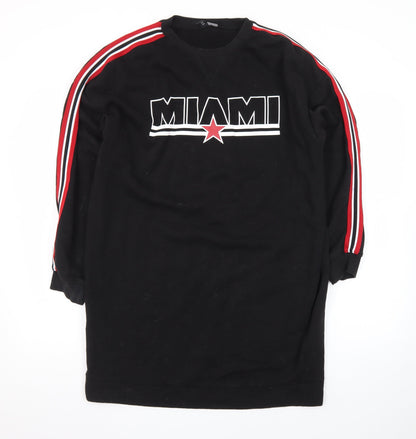 H&M Divided Women Black Size 8 T-Shirt Dress Long Sleeve Miami Logo