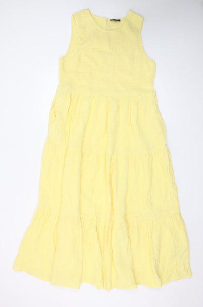 Nobody's Child Women's Yellow Cotton Sleeveless A-Line Midi Dress Size 18