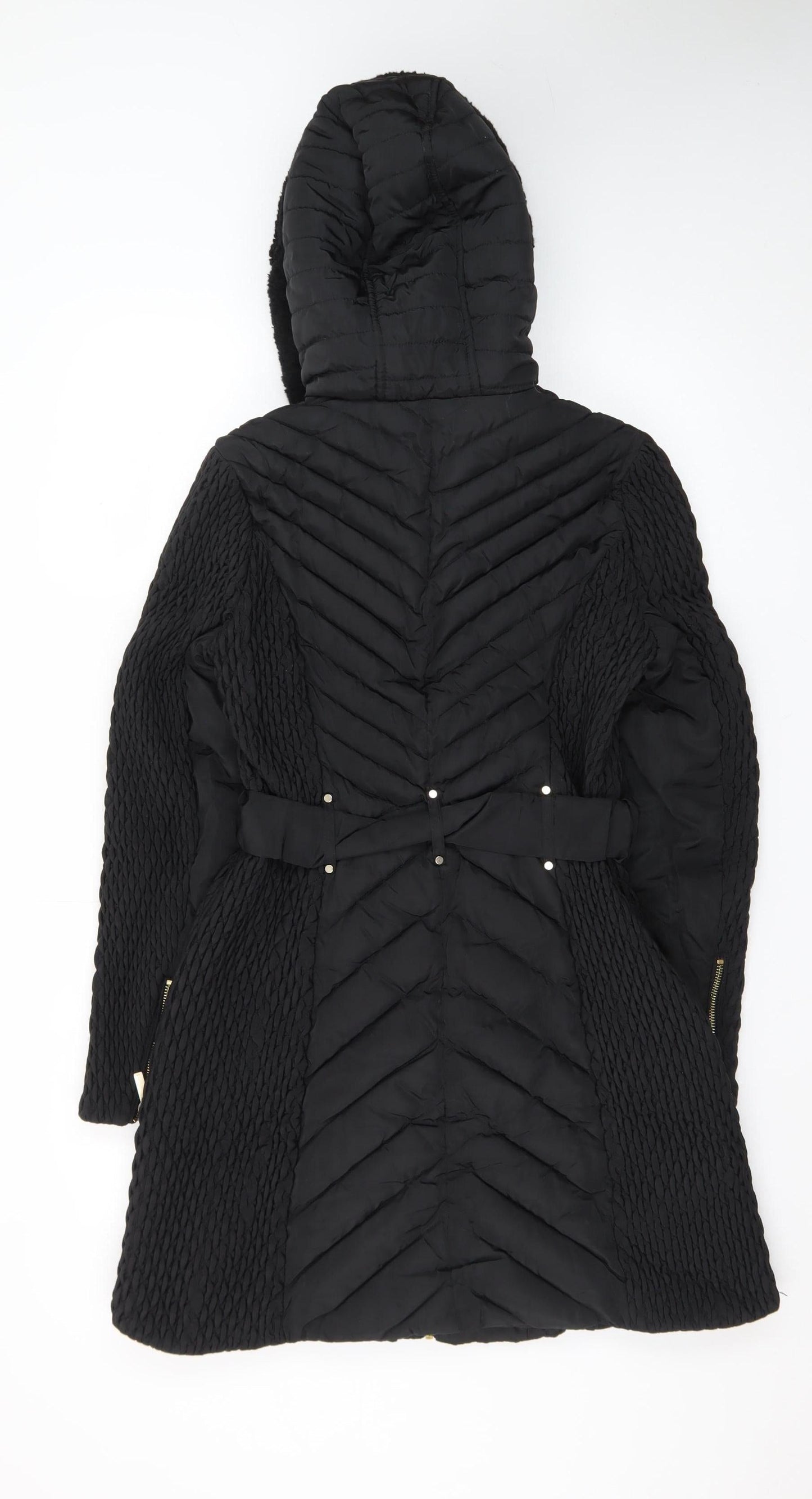 Karen Millen Women’s Black Belted Hooded Puffer Coat Size 8