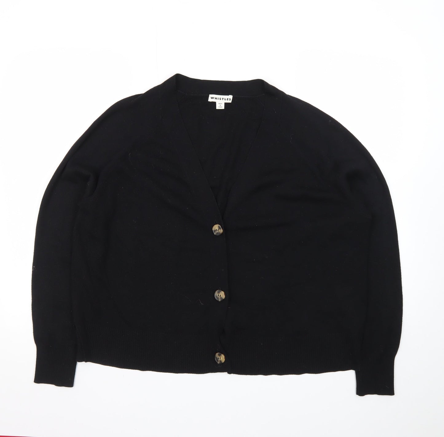 Whistles Women Black Medium Cardigan Cotton Blend V-Neck Button Front