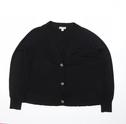 Whistles Women Black Medium Cardigan Cotton Blend V-Neck Button Front
