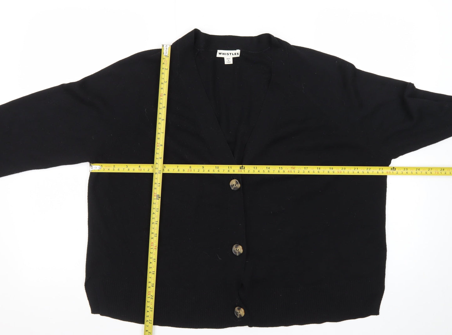 Whistles Women Black Medium Cardigan Cotton Blend V-Neck Button Front