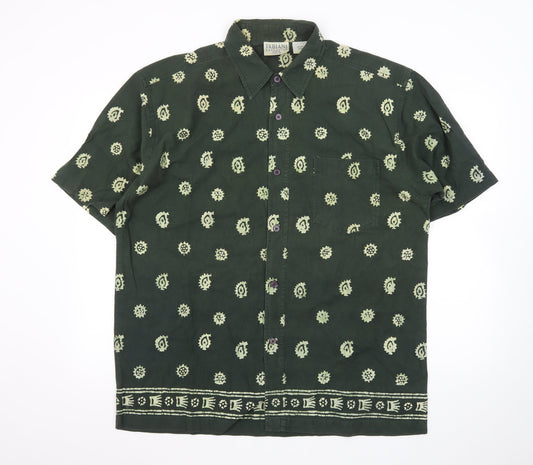 Fabiani Exclusive Men's Green Paisley Cotton Short Sleeve XL Shirt