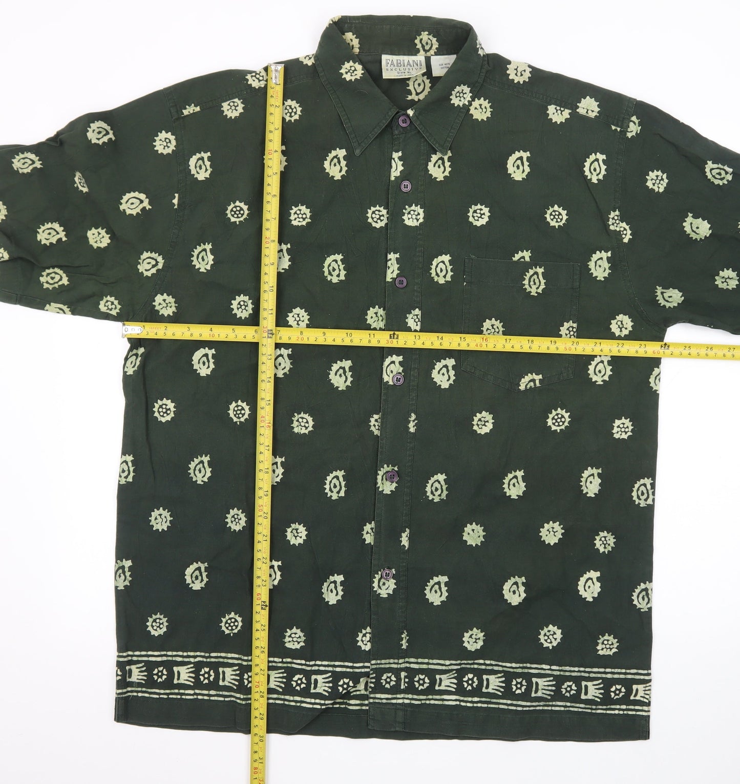 Fabiani Exclusive Men's Green Paisley Cotton Short Sleeve XL Shirt