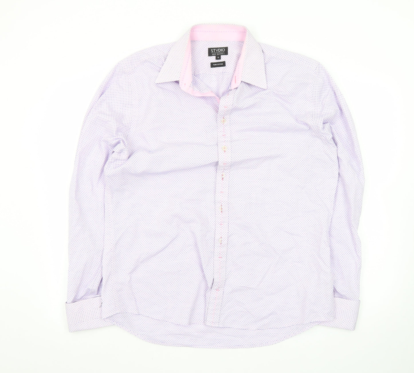Jeff Banks Men’s Pink Geometric 16in Regular Fit Long Sleeve Cotton Dress Shirt