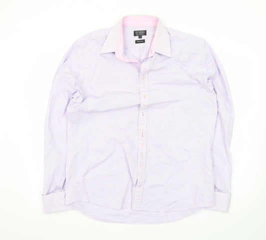 Jeff Banks Men’s Pink Geometric 16in Regular Fit Long Sleeve Cotton Dress Shirt