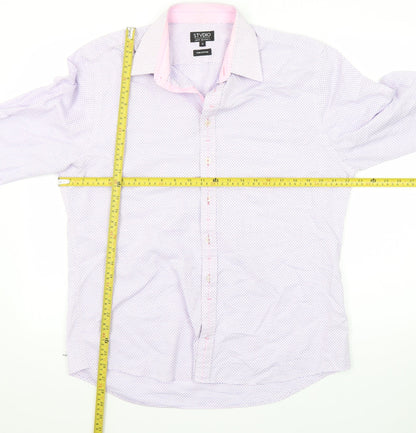 Jeff Banks Men’s Pink Geometric 16in Regular Fit Long Sleeve Cotton Dress Shirt