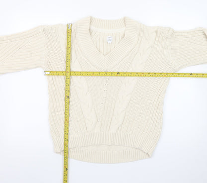 John Lewis Women’s Ivory Cable-Knit V-Neck Cotton Jumper Size 12