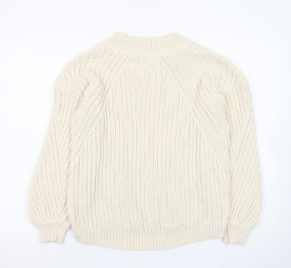 John Lewis Women’s Ivory Cable-Knit V-Neck Cotton Jumper Size 12