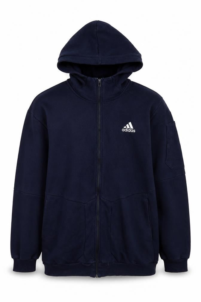 Front view of Adidas Men's Blue XL Full Zip Fleece Hoodie