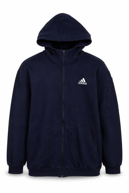 Front view of Adidas Men's Blue XL Full Zip Fleece Hoodie