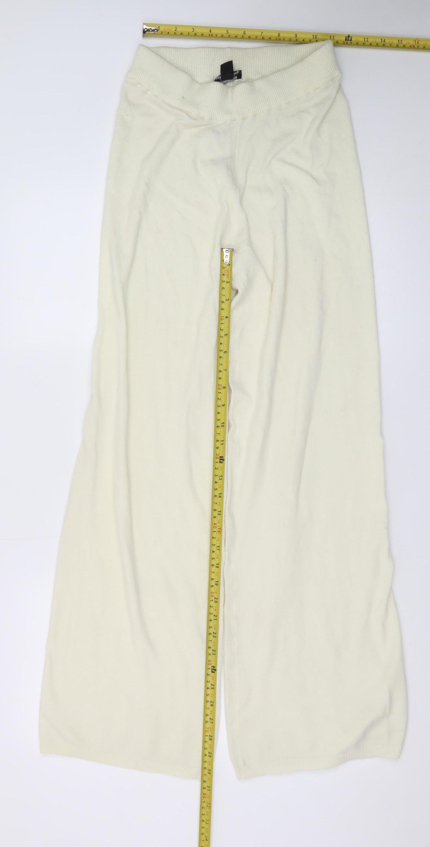 PrettyLittleThing Women's Ivory Knit Wide-Leg Trousers Size S