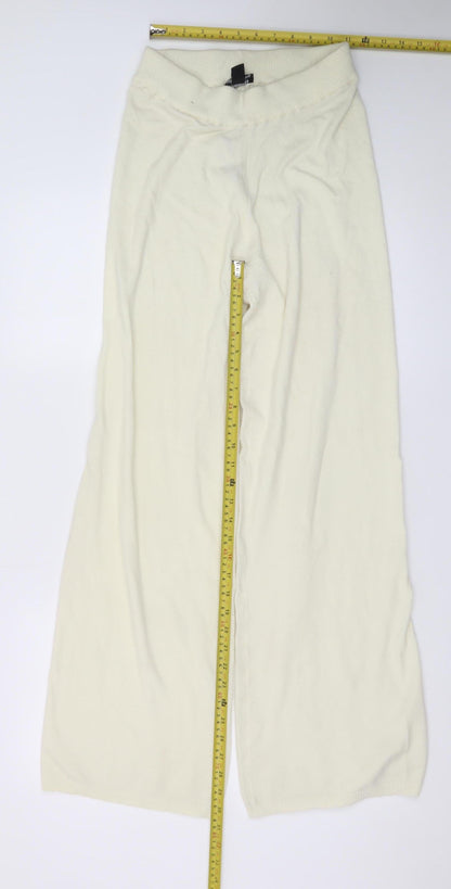 PrettyLittleThing Women's Ivory Knit Wide-Leg Trousers Size S