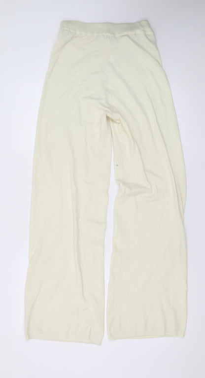 PrettyLittleThing Women's Ivory Knit Wide-Leg Trousers Size S