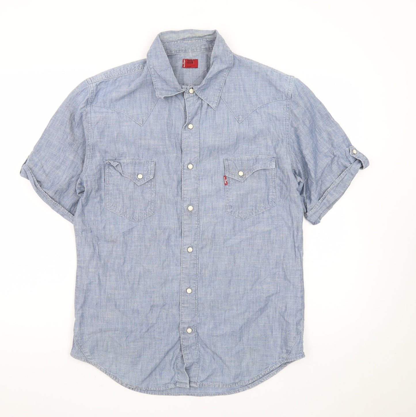 Levi's Men Blue Short Sleeve Button-Up Western Casual Shirt Medium
