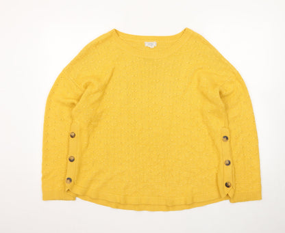 Fat Face Women Yellow Cotton Crew Neck Button Detail Pullover Jumper Size 18