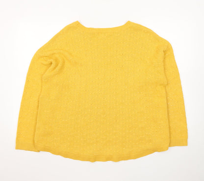 Fat Face Women Yellow Cotton Crew Neck Button Detail Pullover Jumper Size 18