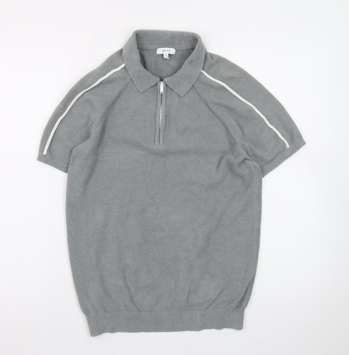 Reiss Men's Grey 1/4 Zip Short Sleeve Knit Polo Shirt Size S