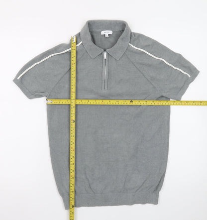 Reiss Men's Grey 1/4 Zip Short Sleeve Knit Polo Shirt Size S