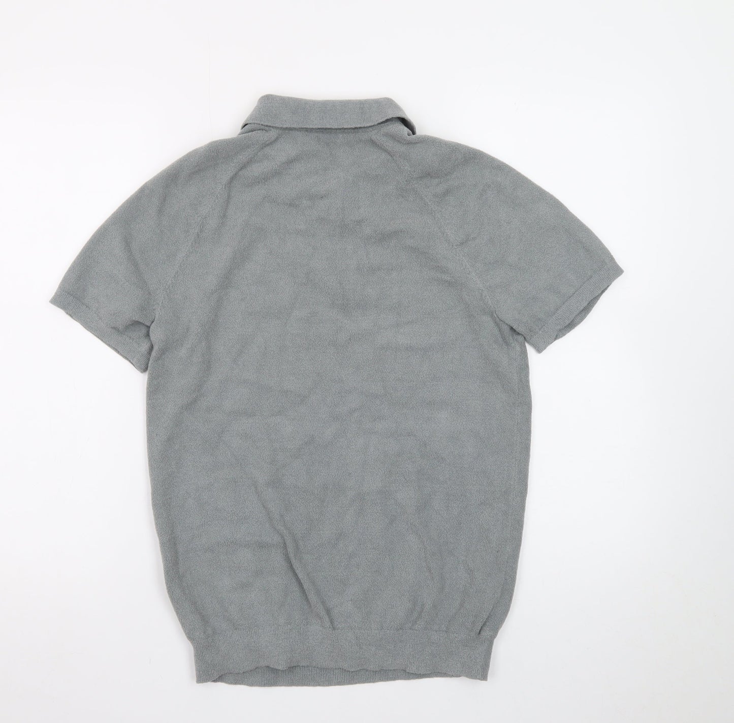Reiss Men's Grey 1/4 Zip Short Sleeve Knit Polo Shirt Size S