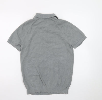 Reiss Men's Grey 1/4 Zip Short Sleeve Knit Polo Shirt Size S