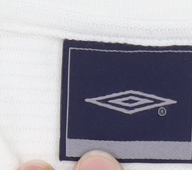 Umbro Men's White V-Neck Short Sleeve T-Shirt Size M Polyester Cotton