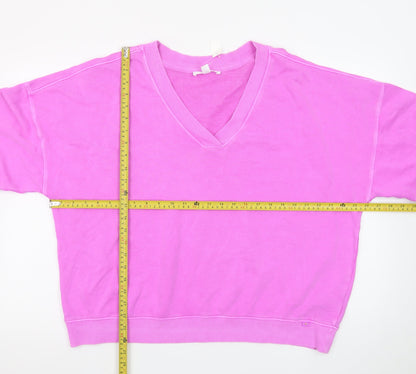 Boutique Women Pink V-Neck Cotton Relaxed Fit Jumper Size M