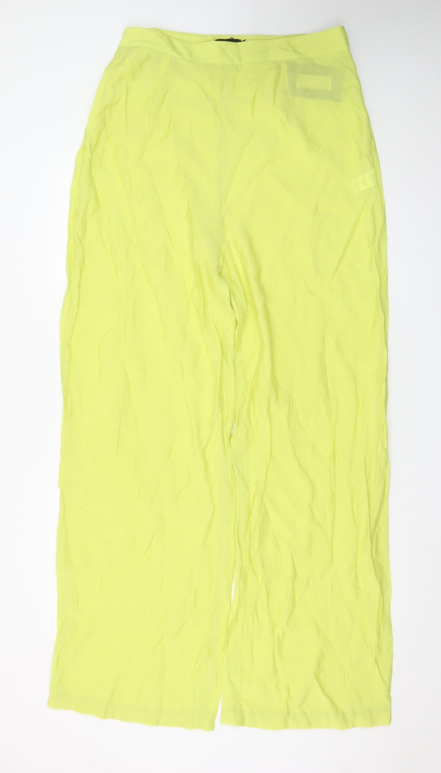 PrettyLittleThing Womens Yellow Wide-Leg High Rise Crepe Trousers Size 16