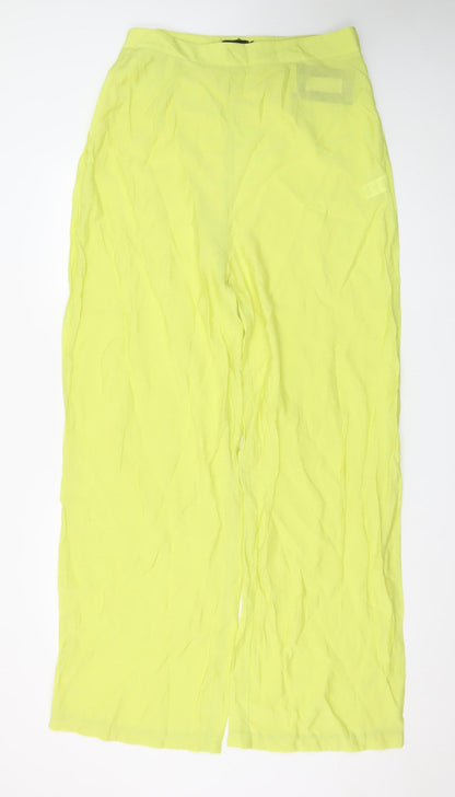 PrettyLittleThing Womens Yellow Wide-Leg High Rise Crepe Trousers Size 16