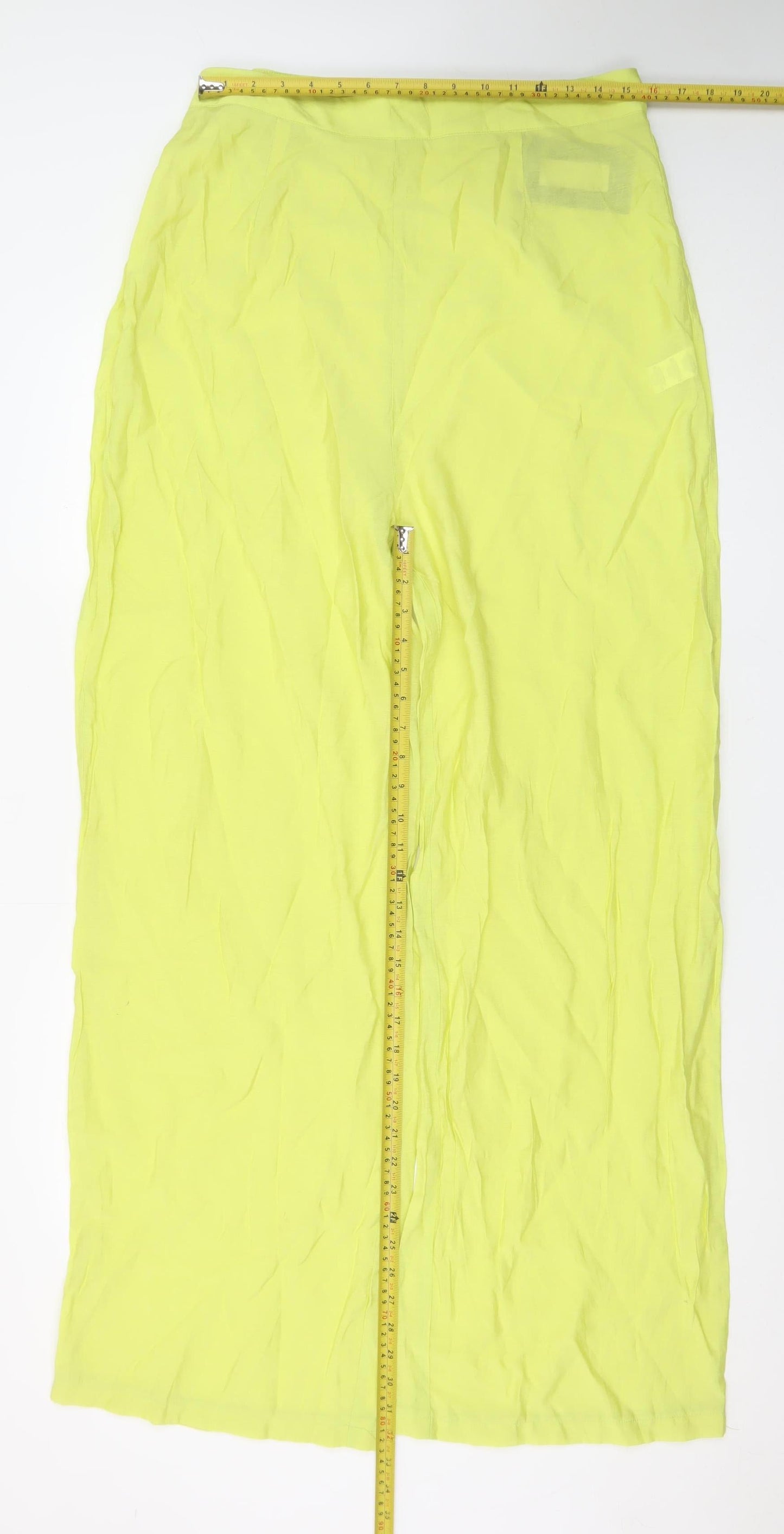 PrettyLittleThing Womens Yellow Wide-Leg High Rise Crepe Trousers Size 16