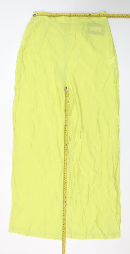 PrettyLittleThing Womens Yellow Wide-Leg High Rise Crepe Trousers Size 16