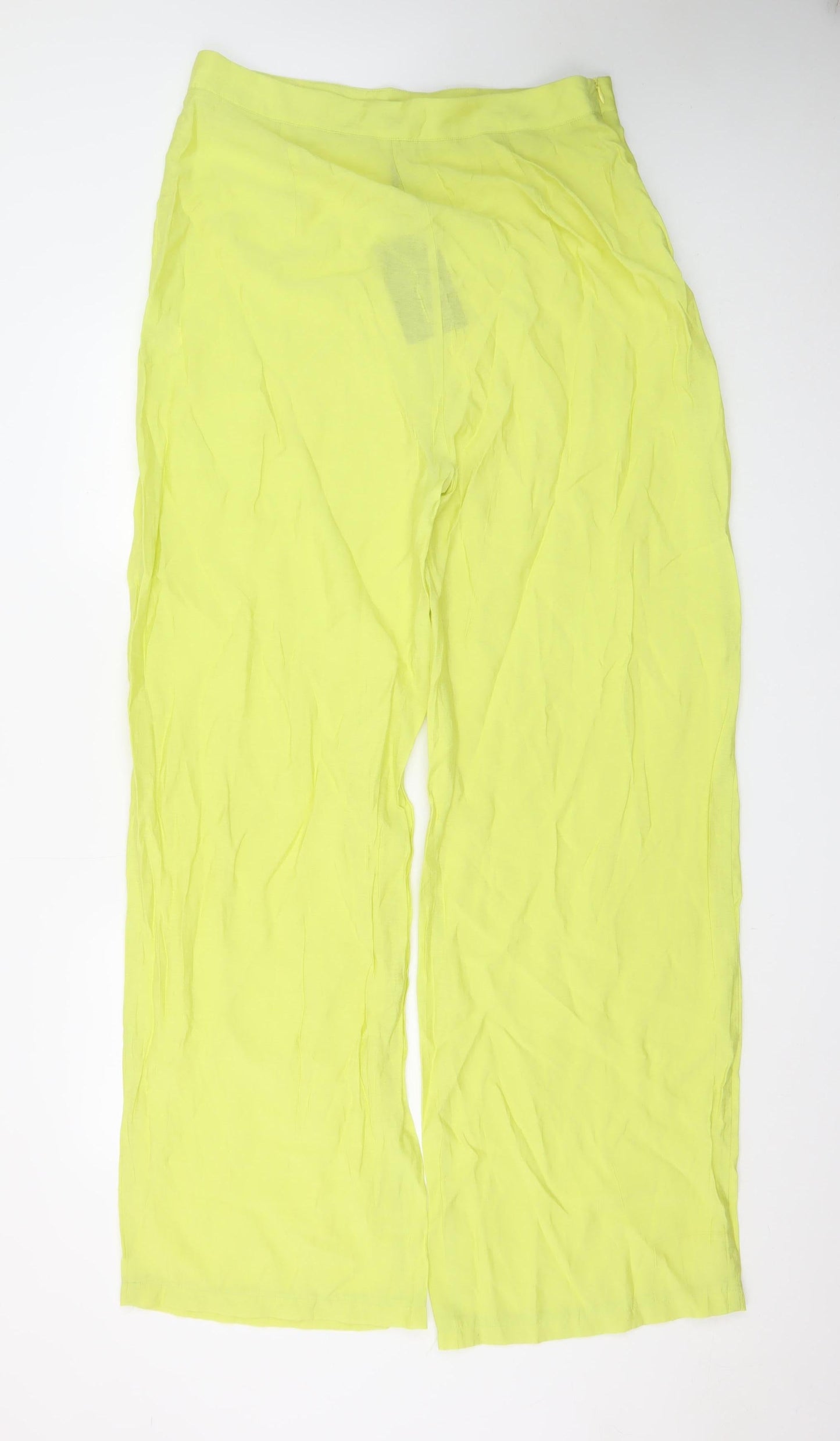 PrettyLittleThing Womens Yellow Wide-Leg High Rise Crepe Trousers Size 16