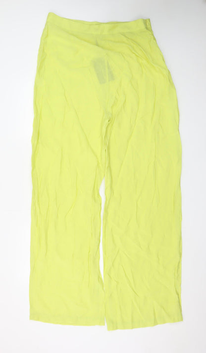 PrettyLittleThing Womens Yellow Wide-Leg High Rise Crepe Trousers Size 16