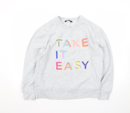 Marks and Spencer Women's Grey Size 12 Cotton Blend Pullover Sweatshirt