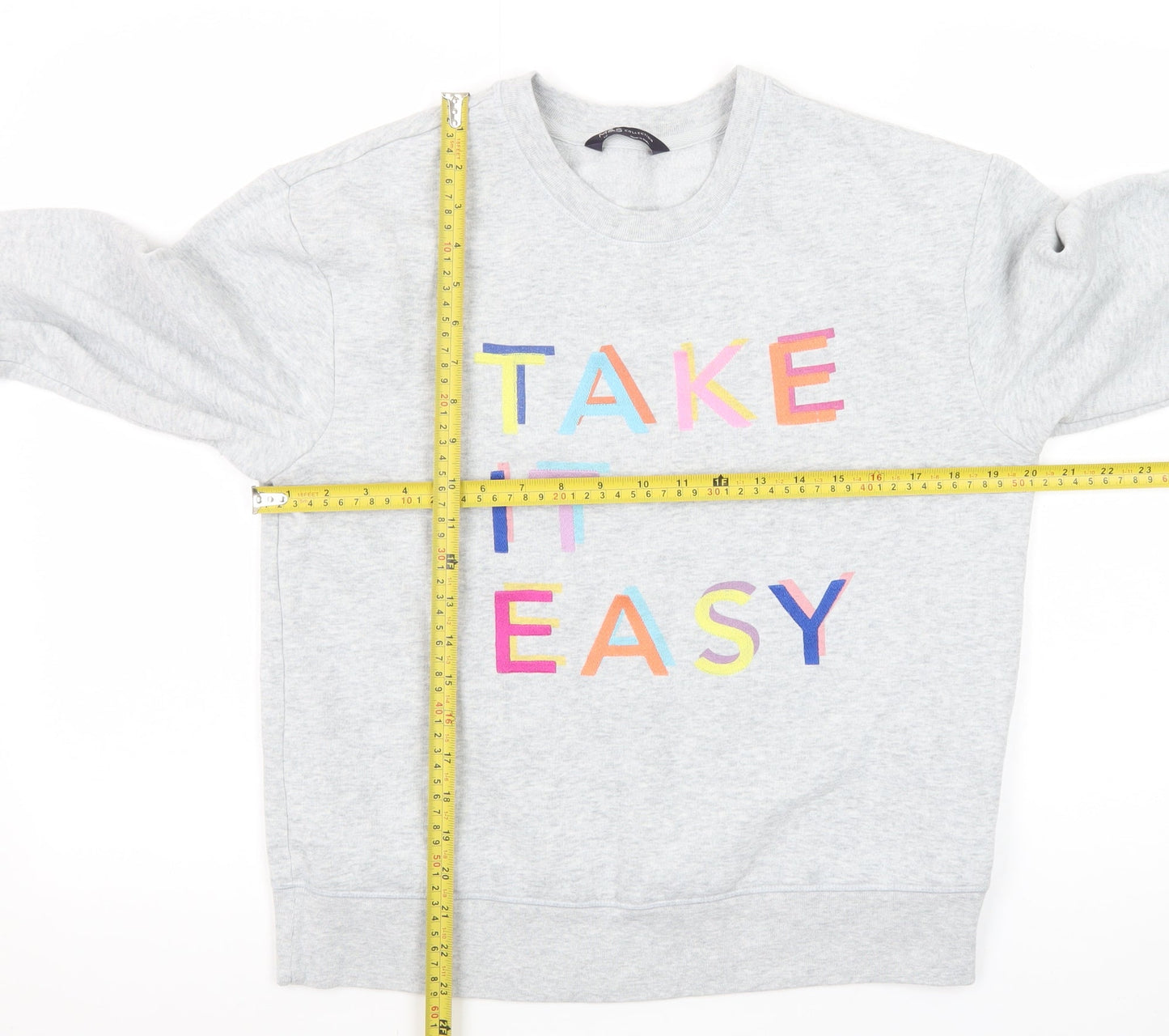 Marks and Spencer Women's Grey Size 12 Cotton Blend Pullover Sweatshirt