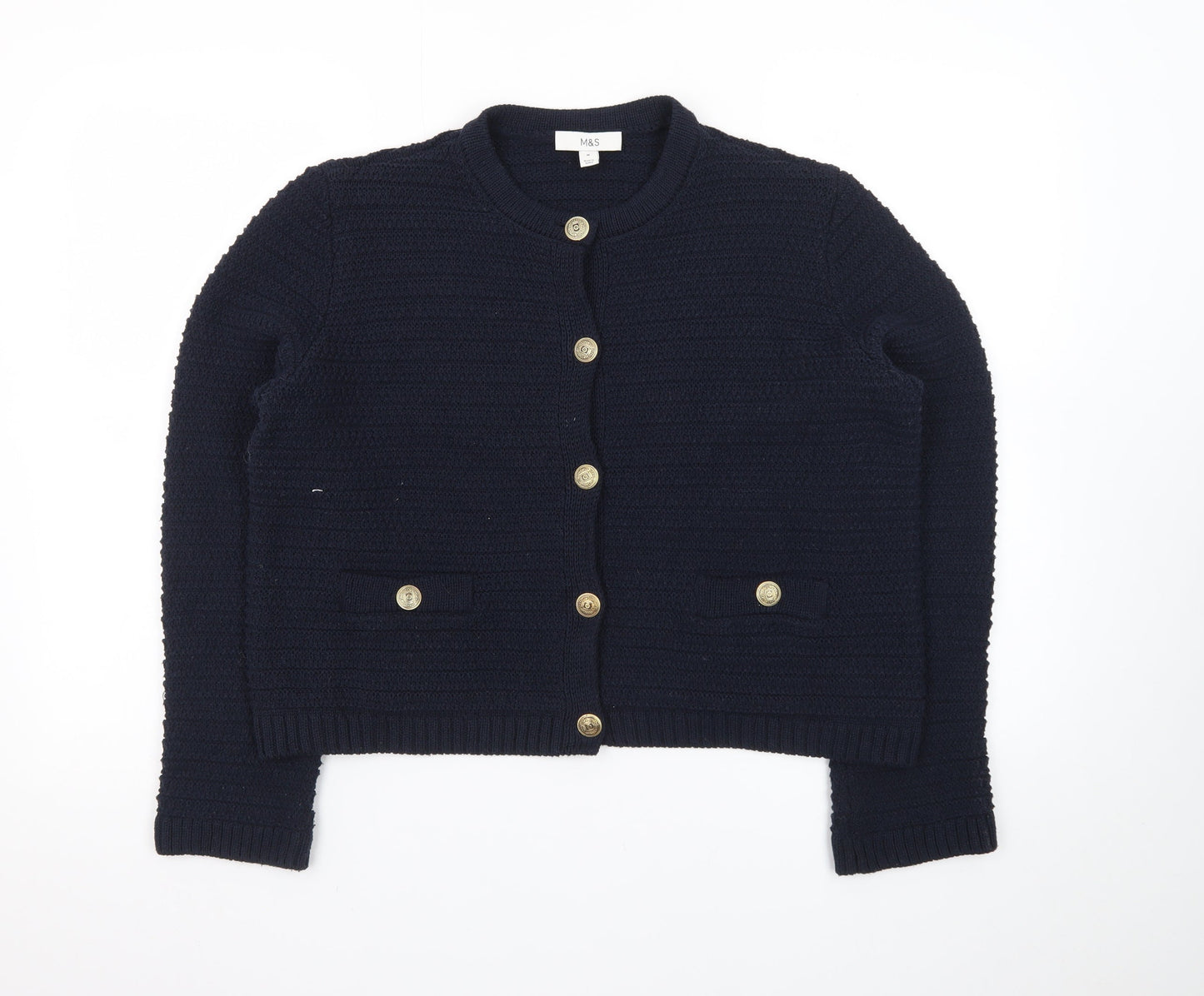 Marks and Spencer Women's Navy Blue Button Cardigan Medium Knit Jumper