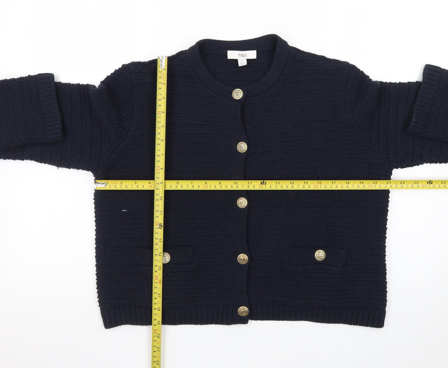 Marks and Spencer Women's Navy Blue Button Cardigan Medium Knit Jumper