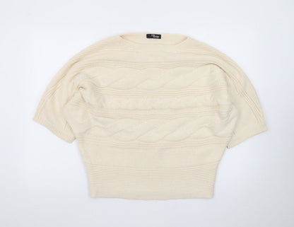 Jane Norman Women's Ivory Cable-Knit Short Sleeve Pullover Jumper Size 12