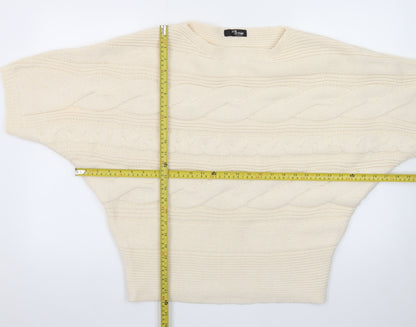Jane Norman Women's Ivory Cable-Knit Short Sleeve Pullover Jumper Size 12
